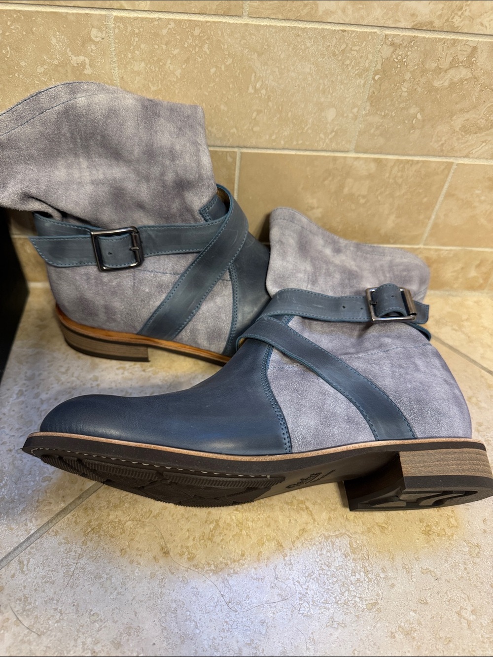 Paraboot Two-Tone Gray & Navy Leather Suede Ankle Boots - Picture 2 of 2